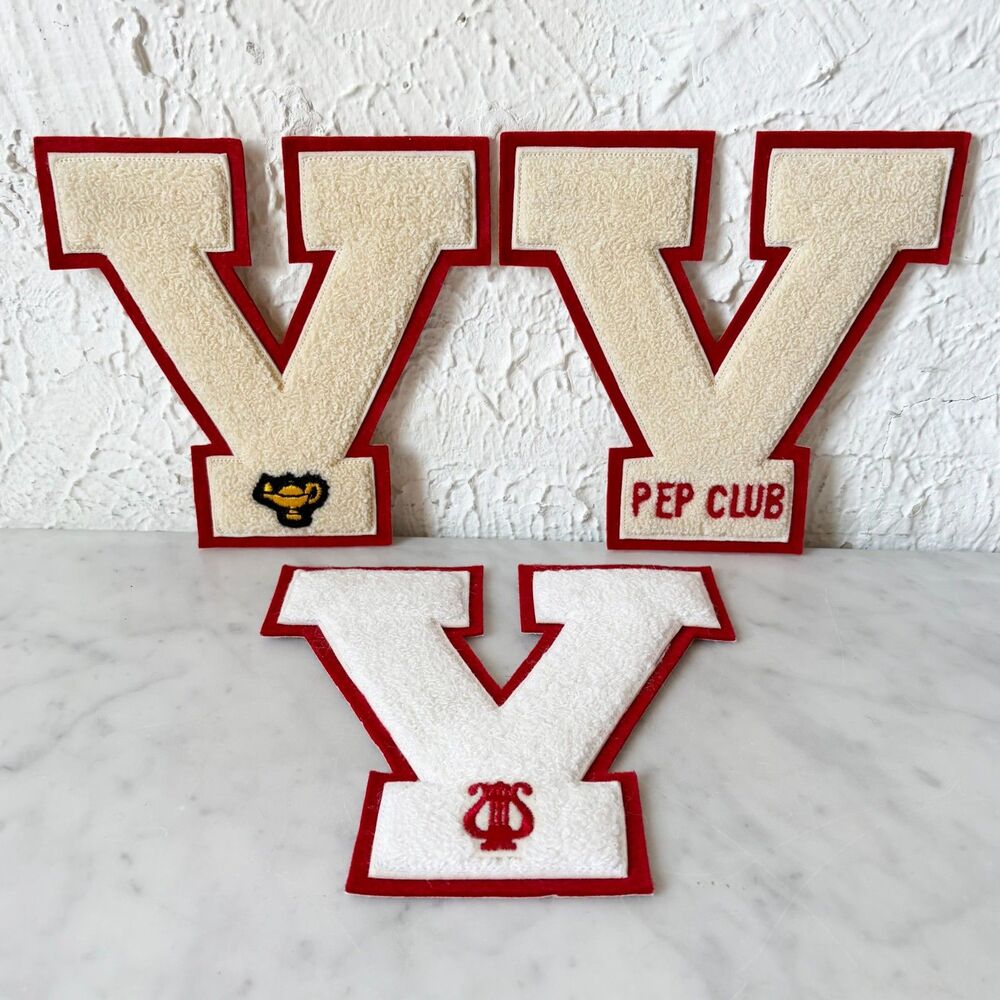Vintage Chenille Varsity Letter V Patches Lot of 3 Lamp Pep Club Music Sew-On